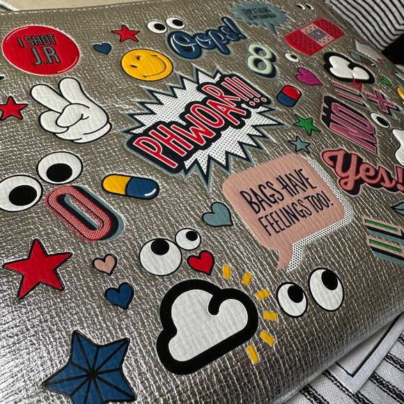 Anya Hindmarch Georgiana All Over Wink Sticker Clutch Bag, Metallic Silver - Picture 2 of 9